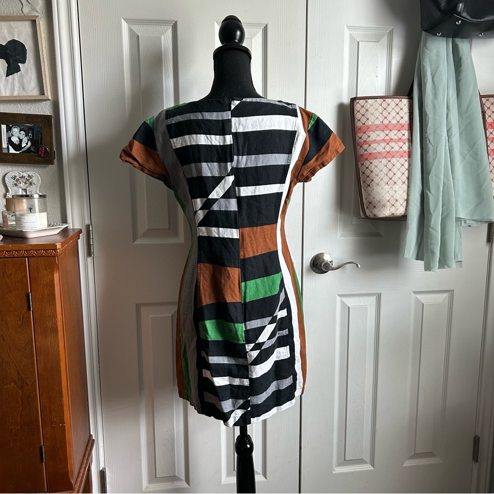 Derek Lam brown & black geometric colorblock short sleeve mini sheath dress - Picture 7 of 8